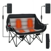 Heated Double Camping Loveseat with Cupholders, Storage Pocket, Power Bank, Heavy Duty for Outdoors, Camping, Picnic