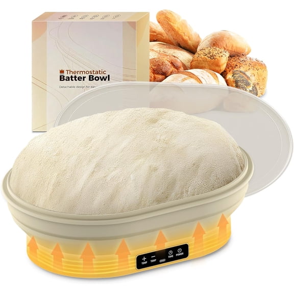 Heated  Dough Proofing Box with 6-Level Temp & Timer Control - Collapsible Sourdough Proofer with Removable Heating Base, Dishwasher Safe Bowl (2L,Oval)