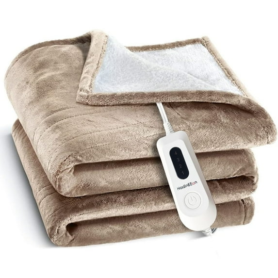 HadinEEon Heated Electric Flannel Blanket, Beige, 50" x 60"