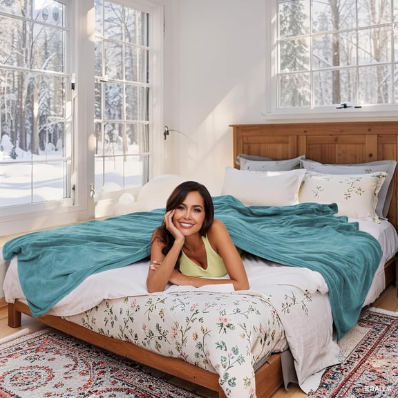 Heated Electric Blanket 62"x84" Twin Size, Soft Coral Fleece Electric Blanket with 4 Heating Levels & 10 Hours Auto-Off,Fast Heating, Warm Cozy, Machine Washable for Home & Office - Teal