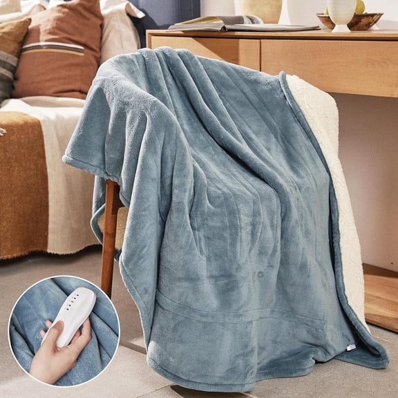 Heated Electric Blanket for Cold Weather, Fast Heating Heated Blanket, Auto Shut Off, Virtually Zero EMF, Multi Heat Setting, UL Certified, Grey Throw (60 inx70 in), 60x70
