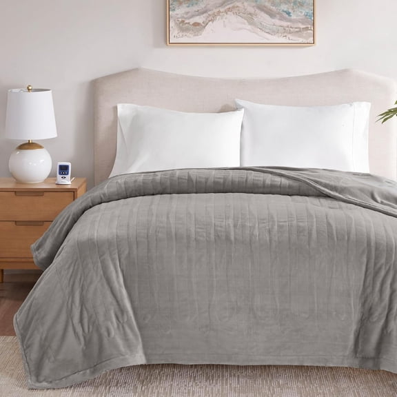 Heated Electric Blanket for Cold Weather, Fast Heating Wi-Fi Heated Blanket, Voice Command Alexa Compatible, Auto Shut Off, Virtually Zero EMF, 20 Heat Setting, UL Certified, King Gray