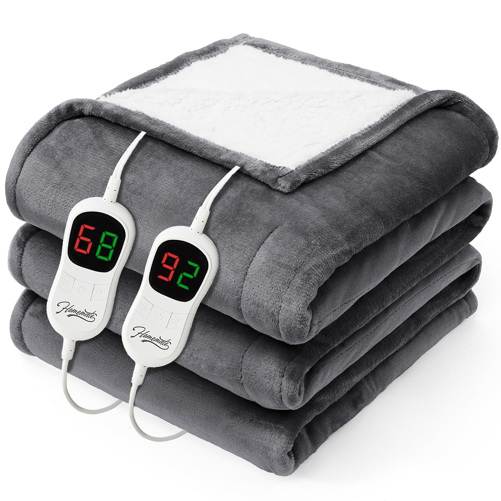 Heated Electric Blanket King Size - 100"x90" Heating Bedblanket Throw With 10 Levels&8 Hours Auto Off  Fast Over-heated Protection Ultra Soft Flannel Etl Certified Grey