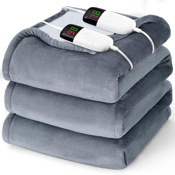 Heated Electric Blanket King Size - 90" x 100" Heating with Dual Control, 10 Levels & 8 Hours Auto Off, Soft Warm Flannel Blanket, Christmas Birthday Gifts for Senior Grandma