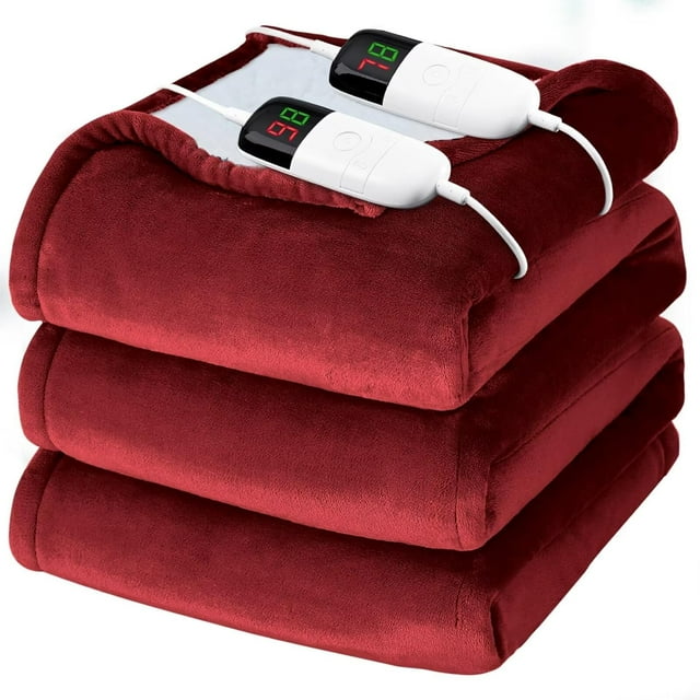 Heated Electric Blanket King Size - 90" x 108" Heating Blanket with Dual Control, 10 Heating Levels & 8 Hours Auto Off, Soft Warm Flannel Gifts Blanket with Over-Heat Protection,