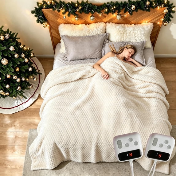Heated Electric Blanket King Size 90x100, Sherpa & Flannel 3D Jacquard ...
