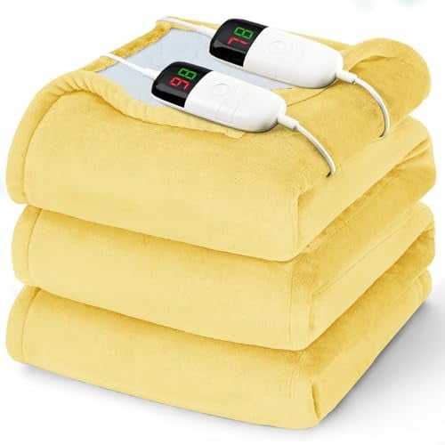 Heated Electric Blanket Queen Size - 84" x 90" Heating Blanket with Dual Control, 10 Levels & 8 Hours Auto Off, Soft Warm Flannel Gift with Over-Heat Protection, ETL & FCC Certified