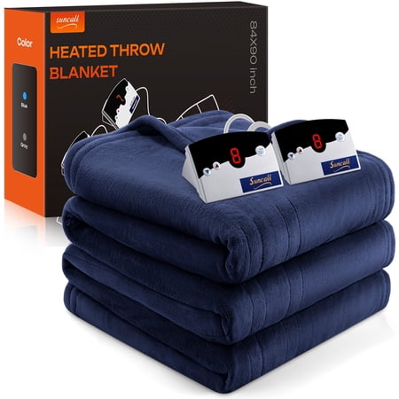 Heated Electric Blanket Queen Size 84"x90" – 10 Heat Levels, 10-Hour Auto Shut-Off, Dual Controllers, Soft Flannel, Overheat Protection, ETL & FCC Certified, Machine Washable