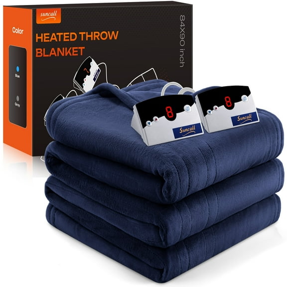 Heated Electric Blanket Queen Size 84"x90" – 10 Heat Levels, 10-Hour Auto Shut-Off, Dual Controllers, Soft Flannel, Overheat Protection, ETL & FCC Certified, Machine Washable