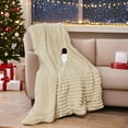 thumbnail image 1 of Heated Electric Blanket Throw: 6-Level Fast Heating, 4-Hour Auto-Off, Soft&Warm Stripe Faux Rabbit Fur, for Couch Home Office，with Overheating Protection & ETL Certified(50 x 60,Cream), 1 of 7