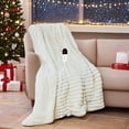 thumbnail image 1 of Heated Electric Blanket Throw: 6-Level Fast Heating, 4-Hour Auto-Off, Soft&Warm Stripe Faux Rabbit Fur, for Couch Home Office，with Overheating Protection & ETL Certified(50 x 60,Cream), 1 of 7