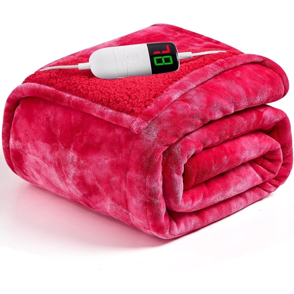 Heated Electric Blanket Throw, Faux Fur Sherpa Heating Blanket for Sofa Bed, Warm Winter Gifts for Women/Her, Heater Lap Blankets 5-Position Timer &10 Heating Levels 84''*90" Purple