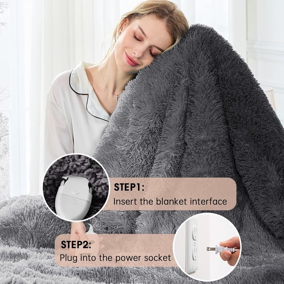 Heated Electric Blanket ThrowFaux Fur with Soft Thick ,Warm Winter Birthday Gifts for Women Grandma10 Heat Settings,5 Time Settings with Fast Heating, 50x60