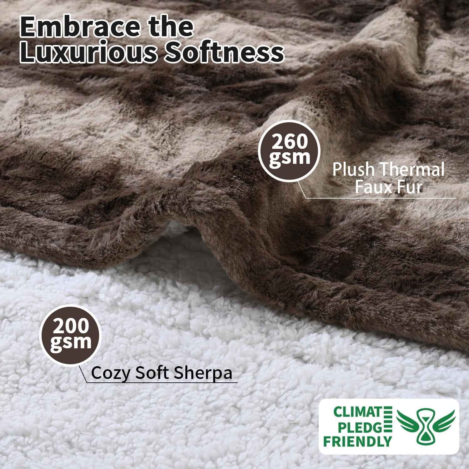 Heated Electric Blankets - Soft Flannel Heating Throw Electric Blanket with 6 Heat Settings Throw 50" x 60" Chocolate - Faux Fur & Sherpa