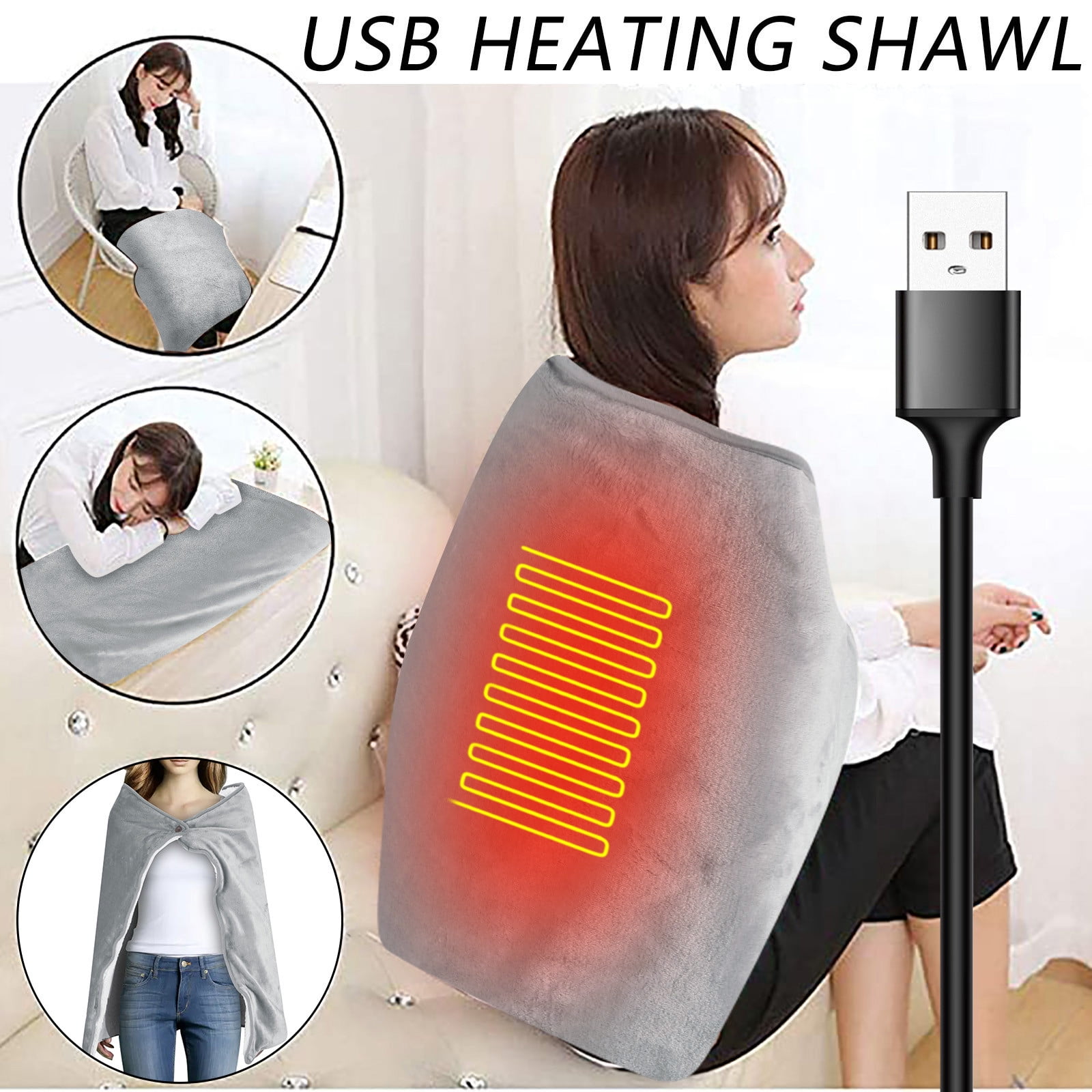 Heated Electric Lap Blanket Heating Usb Warming Shawl Home Textiles