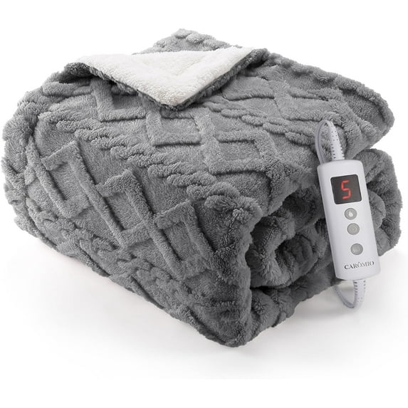 Heated Electric Throw Blanket, 50" * 60" Ultra-Soft Sherpa Heating Blanket with 10 Heat Levels & Timer, Machine Washable, ETL Certified, Gray