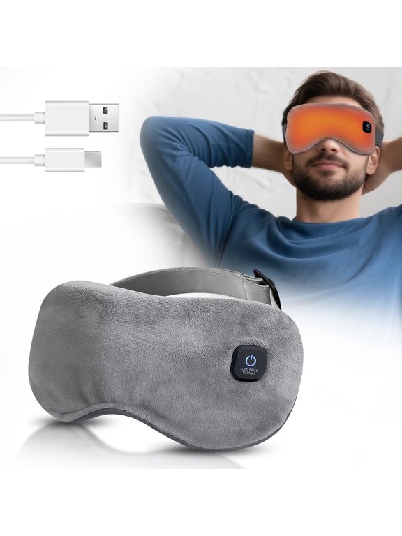 Heated Eye Mask, Cordless Warm Eye Compress Mask, Rechargeable Washable Cover Eye Heating Pad, Light Blocking Heat Eye Mask for Men Women, Dry Eyes, Eye Relief, Improved Sleep
