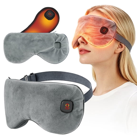 Heated Eye Mask for Dry Eyes, Rechargeable Cordless Warm Eye Compress with 4 Heat Levels & 15-Min Timer, Washable Heated Sleep Mask, Light Blocking Electric Eye Warmer for Home Office Travel, Grey