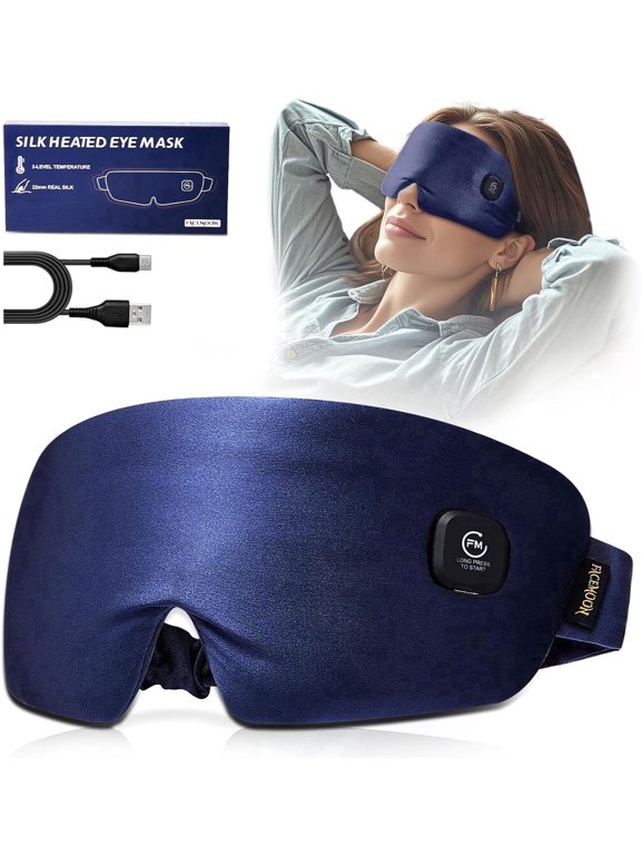 Heated Eye Mask for Dry Eyes - Silk Cordless Warm Eye Compress Moist Heat, FSA HSA Eligible, Eye Heating Pad for Stye Treatment, Tired Eyes, Sleep, Travel, Washable, Rechargeable, Blue