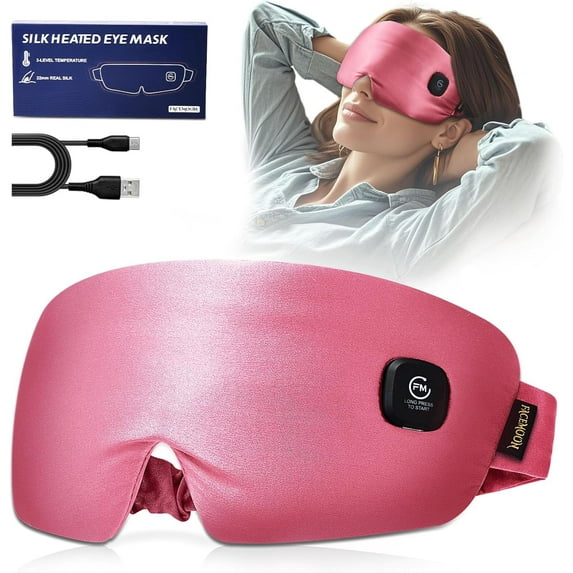 Heated Eye Mask for Dry Eyes - Silk Cordless Warm Eye Compress Moist Heat, FSA HSA Eligible, Eye Heating Pad for Stye Treatment, Tired Eyes, Sleep, Travel, Washable, Rechargeable, Pink