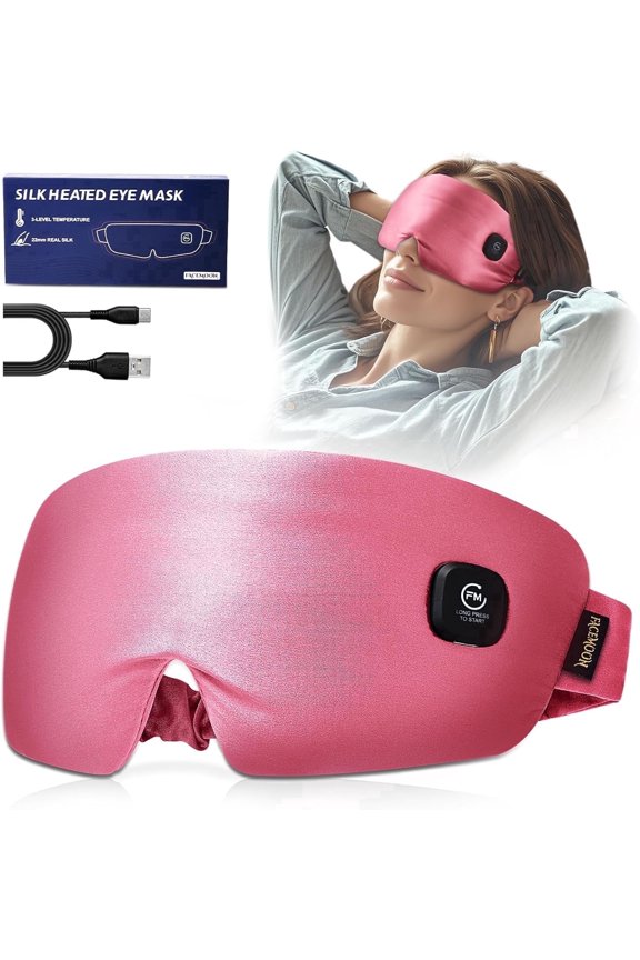 Heated Eye Mask for Dry Eyes, Silk Warm Eye Compress Moist Heat, FSA HSA Eligible, Eye Heating Pad for Stye Care, Tired Eyes, Rechargeable Sleep Mask for Bedtime Relaxation, Travel, Pink