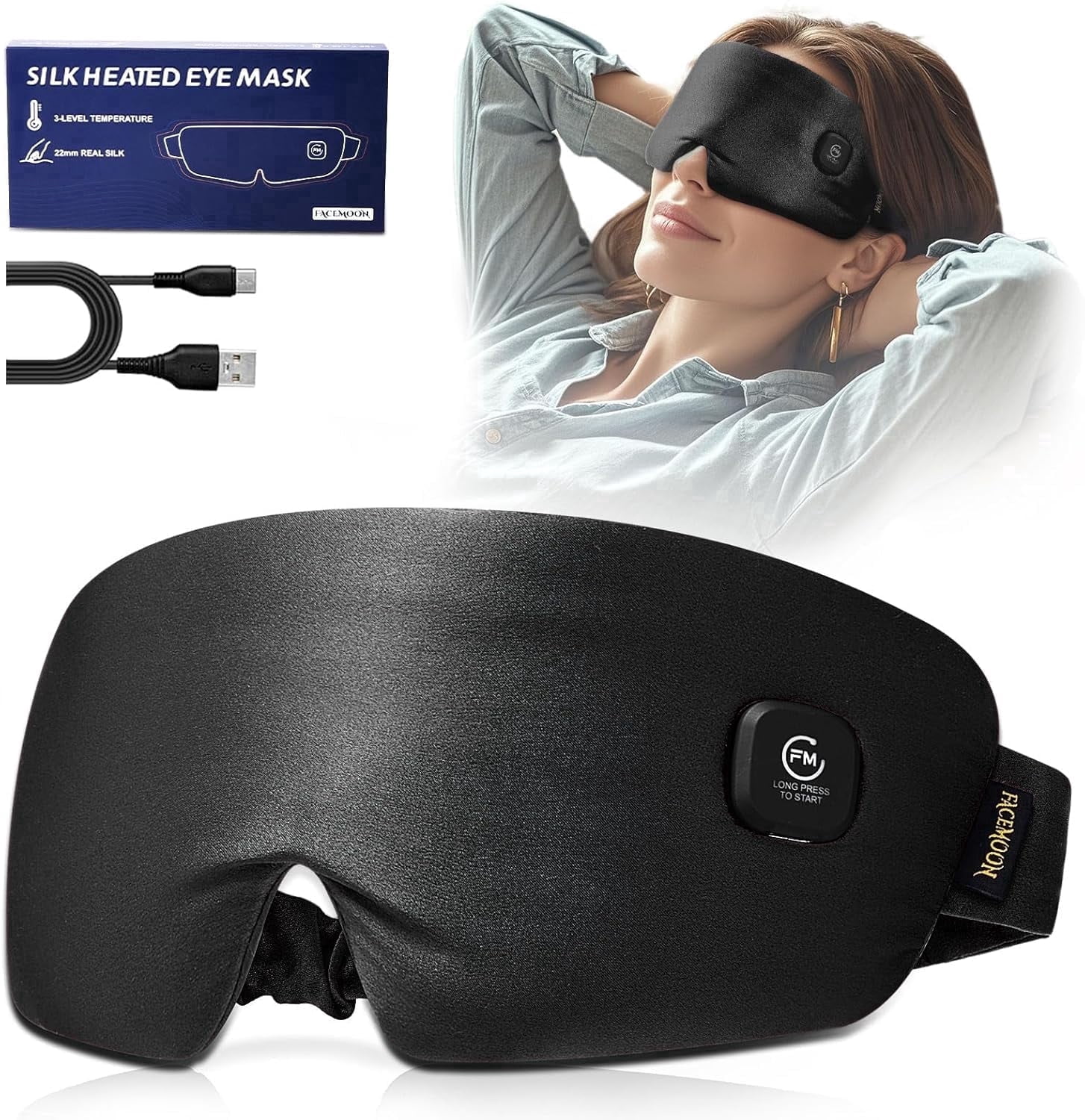 Heated Eye Mask for Dry Eyes - Warm Eye Compress for Tired Eyes, Sleep and Travel - Moist Heat Eye Heating Pad, Great Father’s Day Gifts for Dad Men Husband Grandpa, Washable Rechargeable, Black
