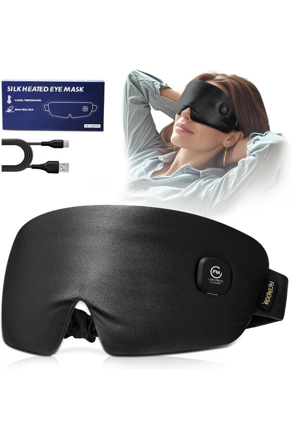 Heated Eye Mask for Dry Eyes - Silk Cordless Warm Eye Compress Moist Heat, FSA HSA Eligible, Eye Heating Pad for Stye Treatment, Tired Eyes, Sleep, Travel, Washable, Rechargeable, Black