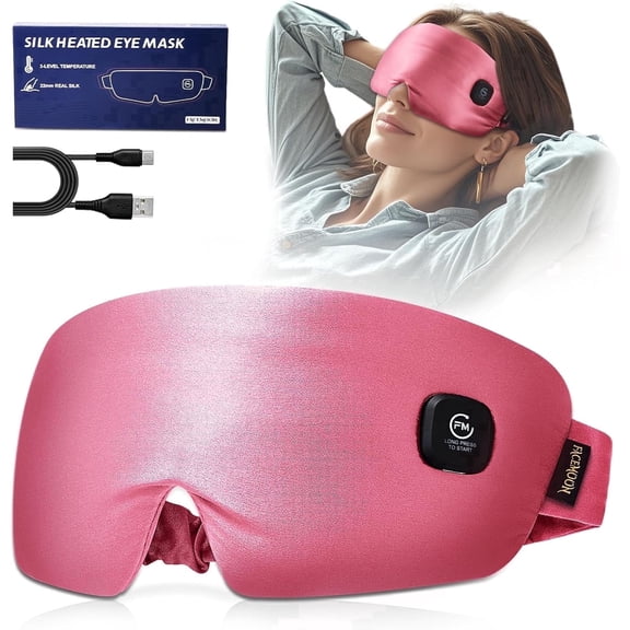 Heated Eye Mask for Dry Eyes, Silk Warm Eye Compress Moist Heat, FSA HSA Eligible, Eye Heating Pad for Stye Care, Tired Eyes, Rechargeable Sleep Mask for Bedtime Relaxation, Travel, Pink