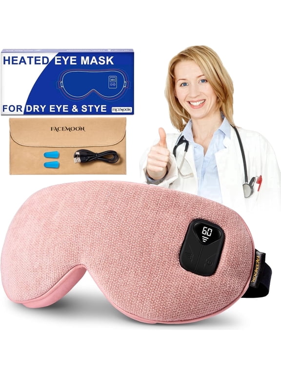 Heated Eye Mask for Dry Eyes: Warm Compress for Digital Tired Eyes, Stye Relief - Cordless, Adjustable Heat & Timer Settings - Airplane/Road Travel, Sleep aid, Office nap Pink