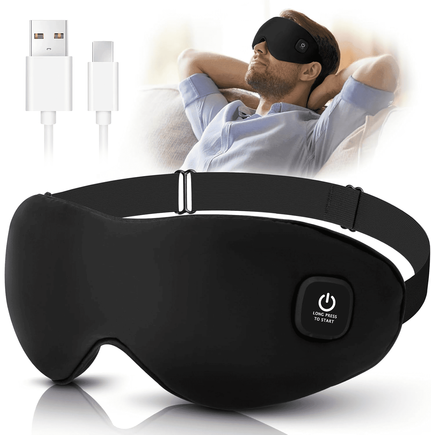 Heated Eye Mask for Sleeping, Washable Dry Eye Mask Warm Eye Compress with 3 Heating, 15min Timer for Eye Relaxation, Black
