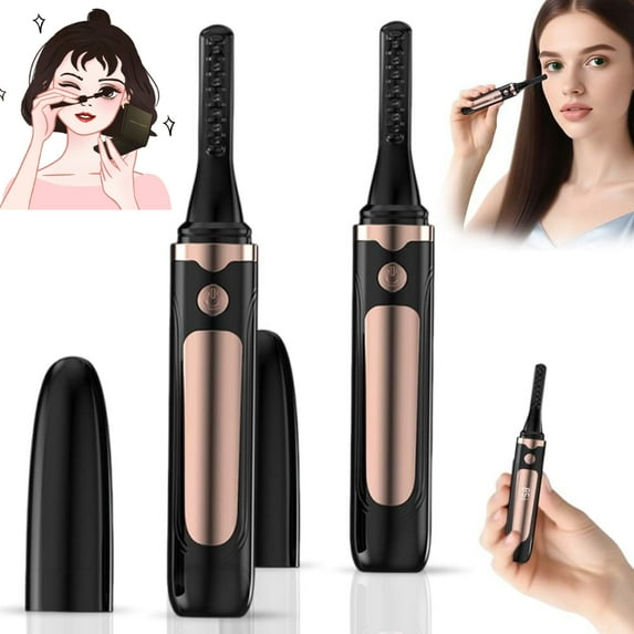 Heated Eyelash Curler, 4 Temperature Modes Heated Eyelash Curler with LED Screen, Rechargeable Electric Eye-lash Curl for Long Lasting Make up for Women, Girls (Black-2)