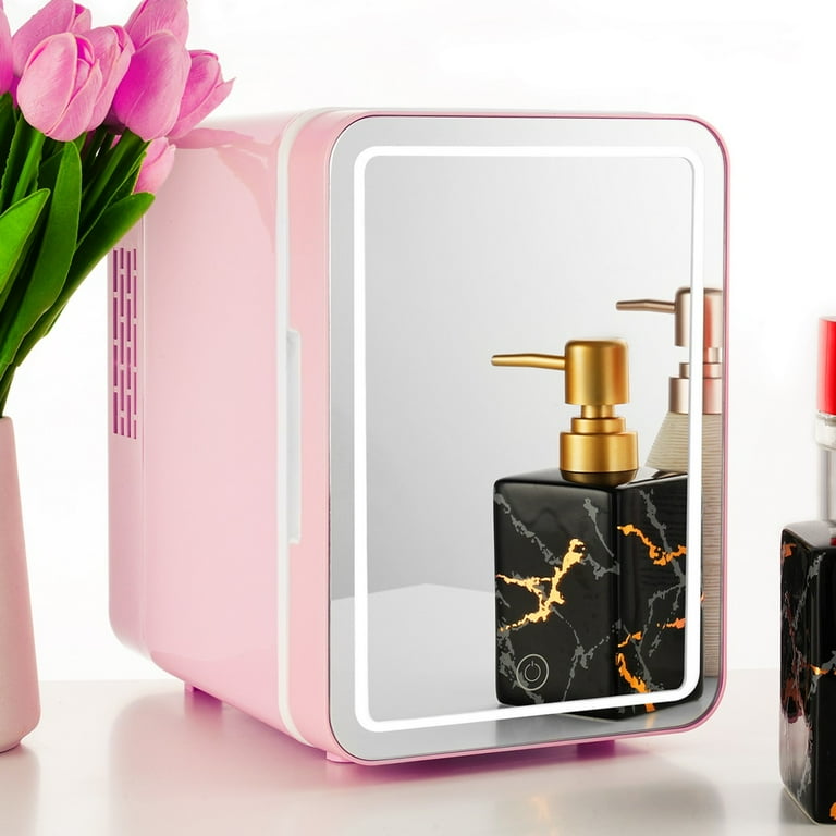Mini Skincare Fridge, Freestanding Mirrored Mini Fridge, Portable