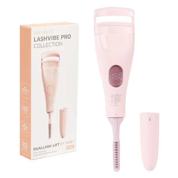 RUBY VIBE CO Heated Eyelash Curler, Electric, Heat Sensitive Silicone Pad, Dual Function, Fast Heating, Long-Lasting Lift, Pink