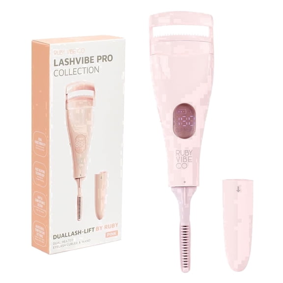 RUBY VIBE CO Heated Eyelash Curler, Electric, Heat Sensitive Silicone Pad, Dual Function, Fast Heating, Long-Lasting Lift, Pink