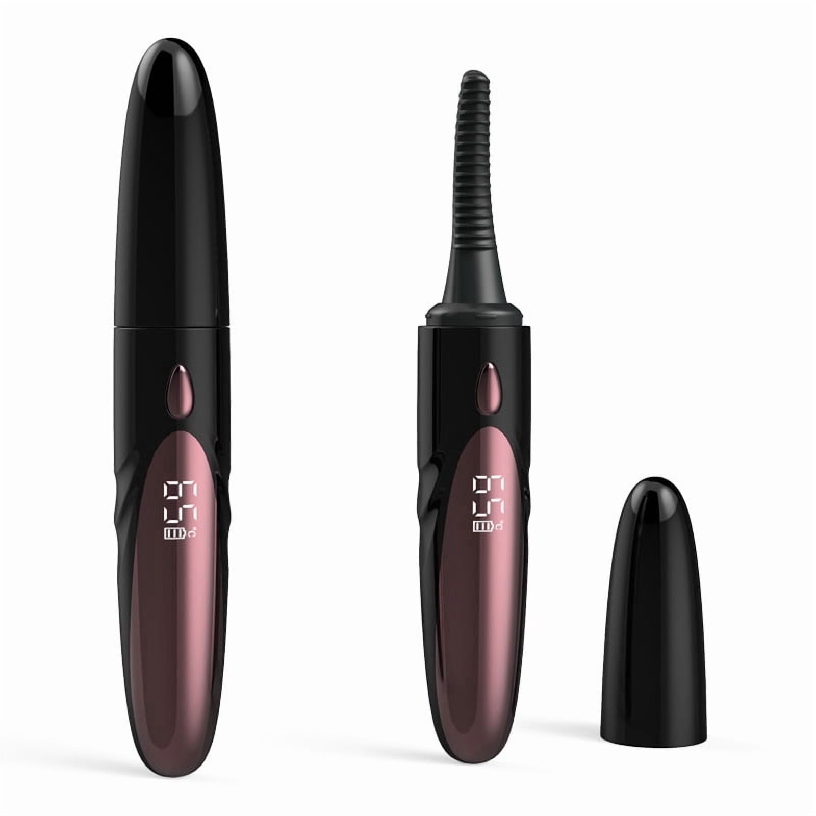 Heated Eyelash Curler Heated Lash Curler 24 Hours Long Lasting Electric Eyelash Curler Fast Heat Up Within 10s Heat Eye lash curlers for Women Rechargeable （Black silicone head）