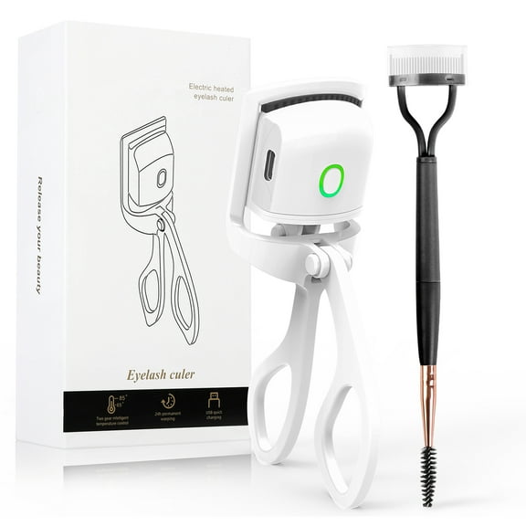 Heated Eyelash Curler – Rechargeable Electric Eyelash Curler – Long-Lasting Heated Lash Curler for Natural Lashes – Handheld Eyelash Heated Curler with Quick Pre-Heat(White)