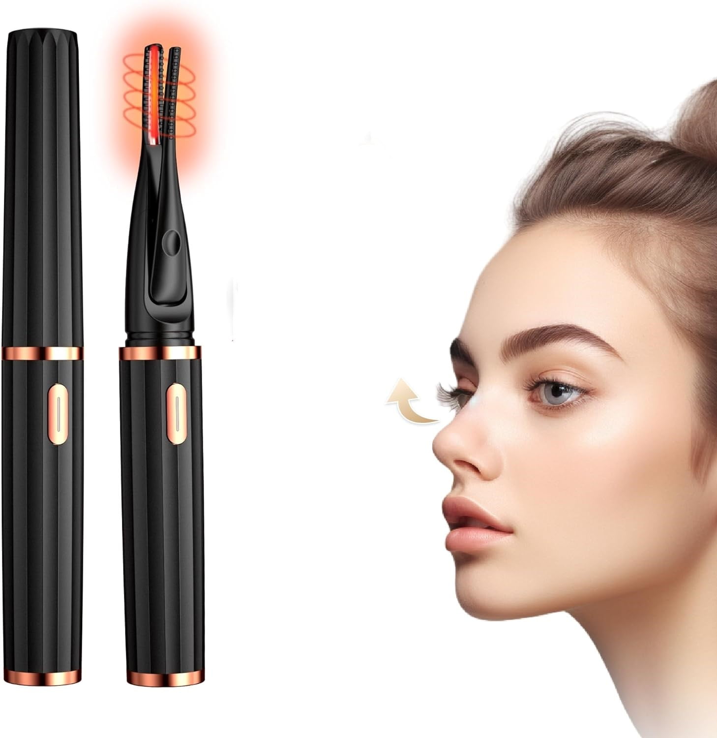 Heated Eyelash Curlers, 2 in 1 Clip-Type Eyelash Curler, Natural Curling 24 Hours Long Lasting, 3 Temperature Modes with USB Rechargeable, Gift for Women Girls (Black)