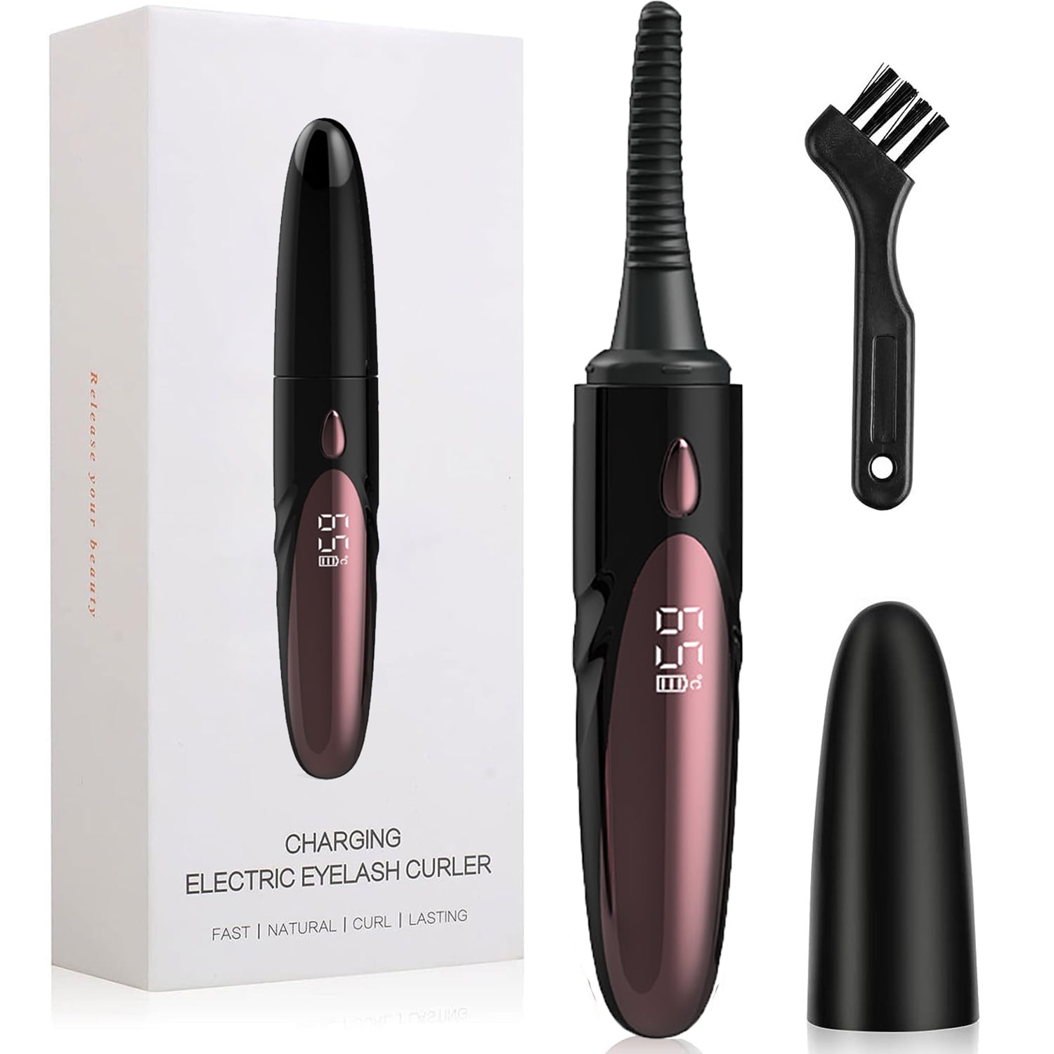 Heated Eyelash Curlers, Double-Sided Heated Lash Curler with Washable Silicone Brush Head, 8 Seconds Fast Heating, 4 Temperature, Anti-Burn Eyelash Curlers, 24 Hours Long Lasting, Gift for Her