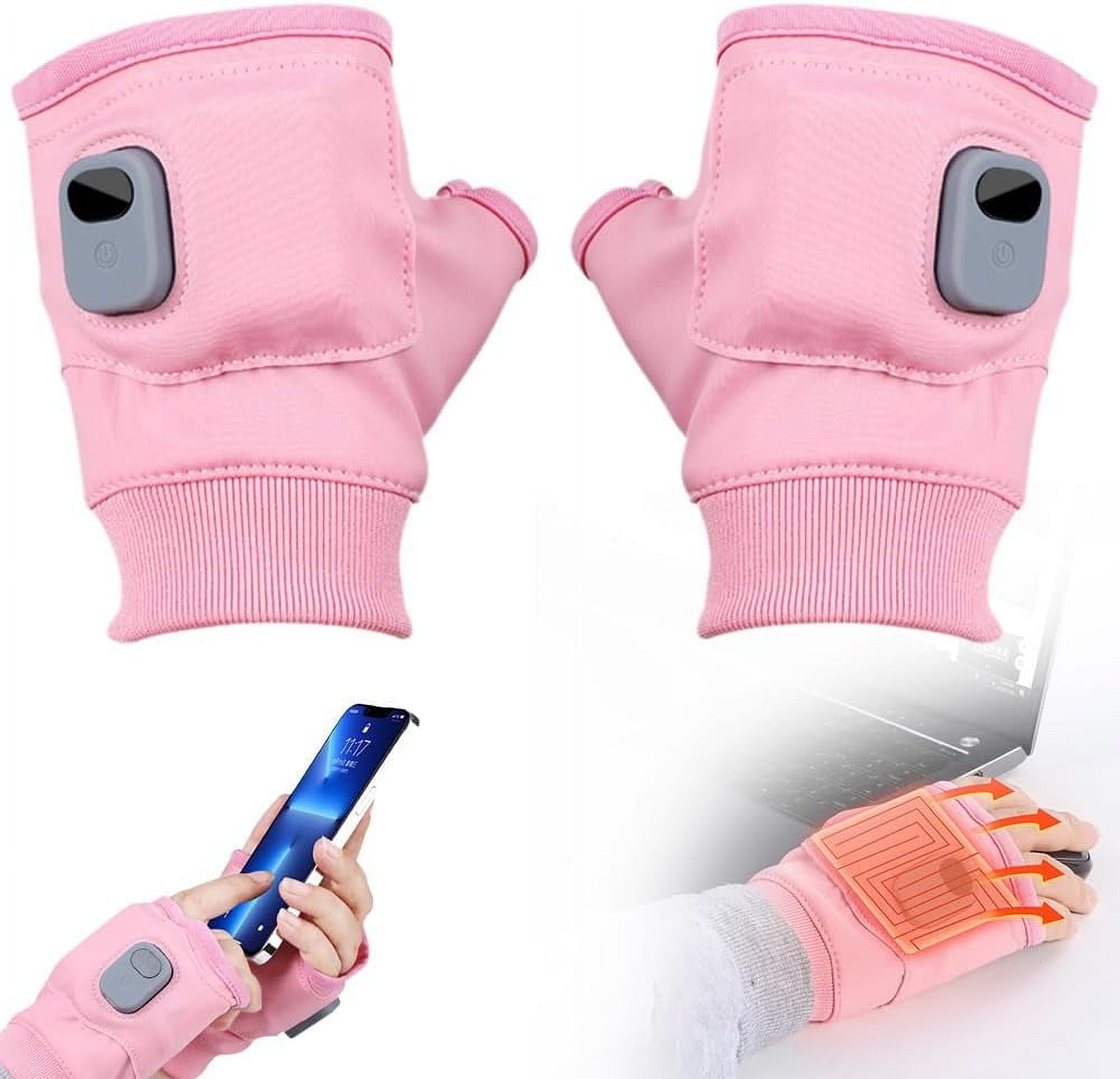 Heated Fingerless Gloves, Upgraded Smart Thermostatic Electric Heated Fingerless Gloves Rechargeable, Winter Hand Warmer for Work Cycling Skiing Outdoor Snow