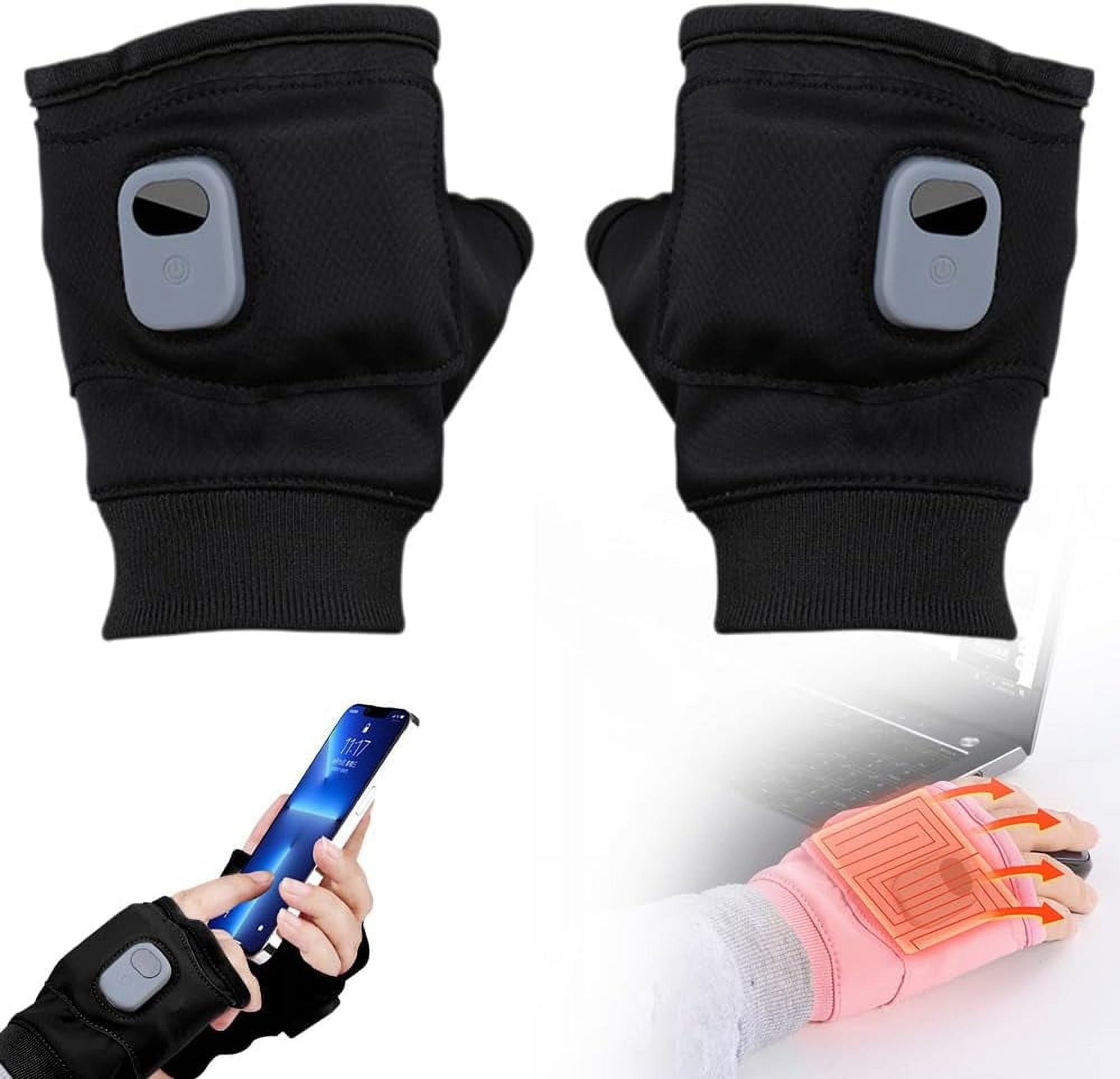 Heated Fingerless Gloves, Upgraded Smart Thermostatic Electric Heated Fingerless Gloves Rechargeable, Winter Hand Warmer for Work Cycling Skiing Outdoor Snow
