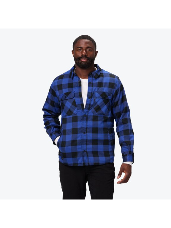 Heated Flannel Jacket for Men, 3 Heat Zones, Brushed Plaid Shell, Polyester Fleece Lining, YKK Zip Pockets