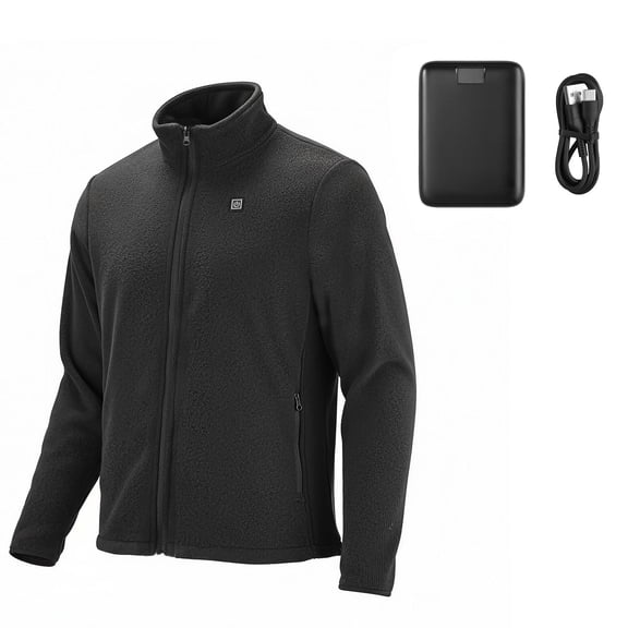 Heated Fleece Jacket for Men 7.4V 16000mAh Rechargeable Power Bank 6 Heating Zones 3 Temperature Levels 3H 6H 10H Warmth Winter Outdoor Camping Black Size S