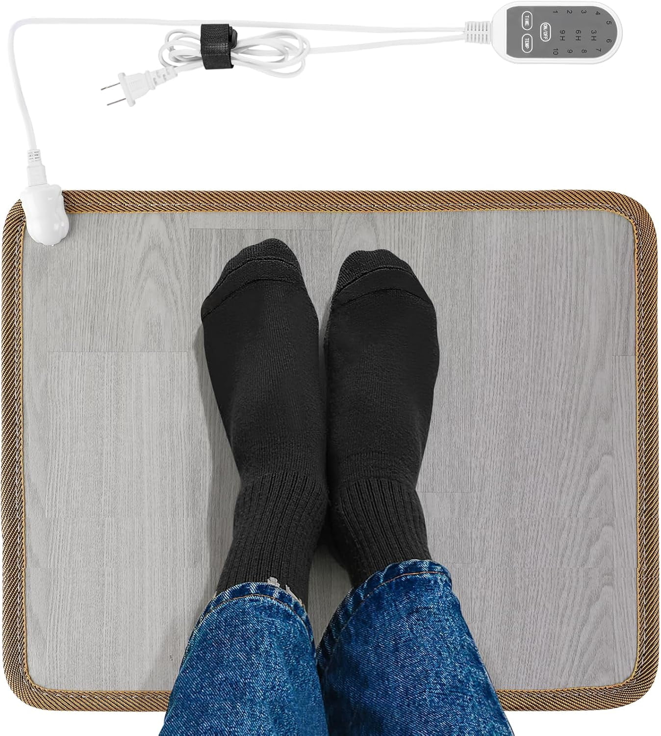 Heated Floor Mat - Foot Warmer Under Desk, 15.7x19.7in Heated Feet Rest for Home Office Desk, Winter 110V Electric Heating Pad with 3 Timers & 10 Adjustable Temperature