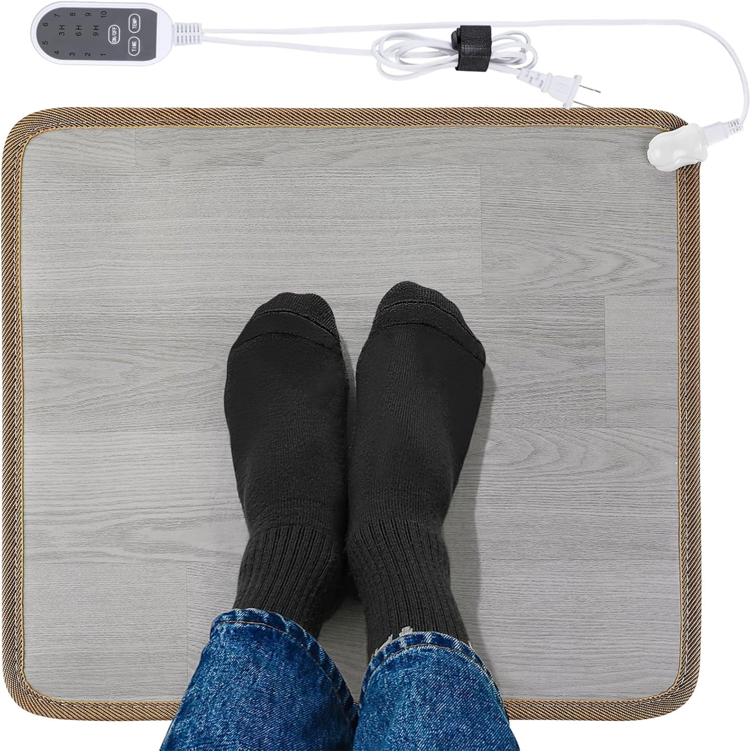 Heated Floor Mat - Foot Warmer Under Desk, 19.7x21.7in Heated Feet Rest for Home Office Desk, Winter 110V Electric Heating Pad with 3 Timers & 10 Adjustable Temperature