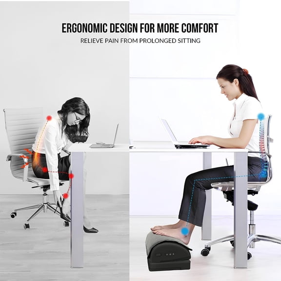 Heated Foot Rest Under Desk at Work, Ergonomic Desk Footrest with Vibrating Massage and Adjustable Height, Foot Warmer with Pocket, 3 Vibration Modes & 2 Heating Levels,Memory Foam,Office Home Gaming
