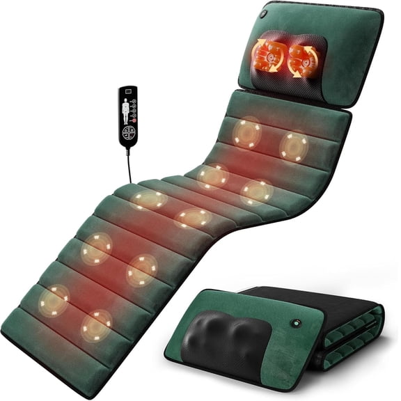 Heated Full Body Massage Mat with Detachable Pad, 10 Powerful Vibrating Motors 9 Adjustable Speeds - Deep Tissue Pain Relief for Home & Office Use