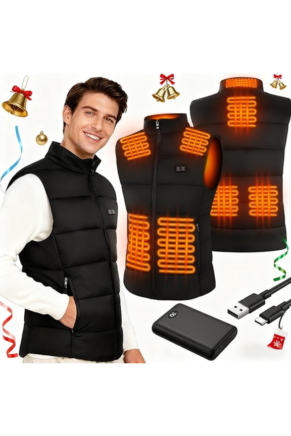 Heated Gilet for Men, Deepoter Heated Vest with 10000 mAh Power Bank, Heated Jacket with Multiple Heating Zones & 3 Temperature Settings, Heated Body Warmer for Fishing Skiing Camping.Christmas Gift