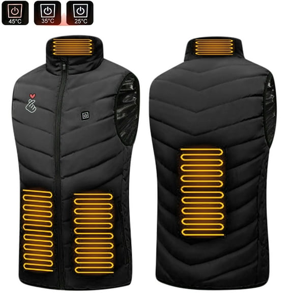 Heated Gilet for Men Women - USB Electric Heated Vest with 4 Heating Zone Lightweight Winter Outdoor Heated Jacket for Hiking Skiing (Battery Pack Not Included) Black M
