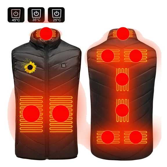 Heated Gilet for Men Women - USB Electric Heated Vest with 9 Heating Zone 3 Temperature Levels - Lightweight Winter Outdoor Heated Jacket for Hiking Skiing (Battery Pack Not Included) Black XL