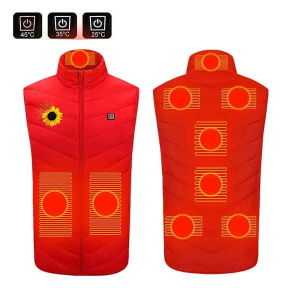 Heated Gilet for Men Women - USB Electric Heated Vest with 9 Heating Zone 3 Temperature Levels - Lightweight Winter Outdoor Heated Jacket for Hiking Skiing (Battery Pack Not Included) Red XL